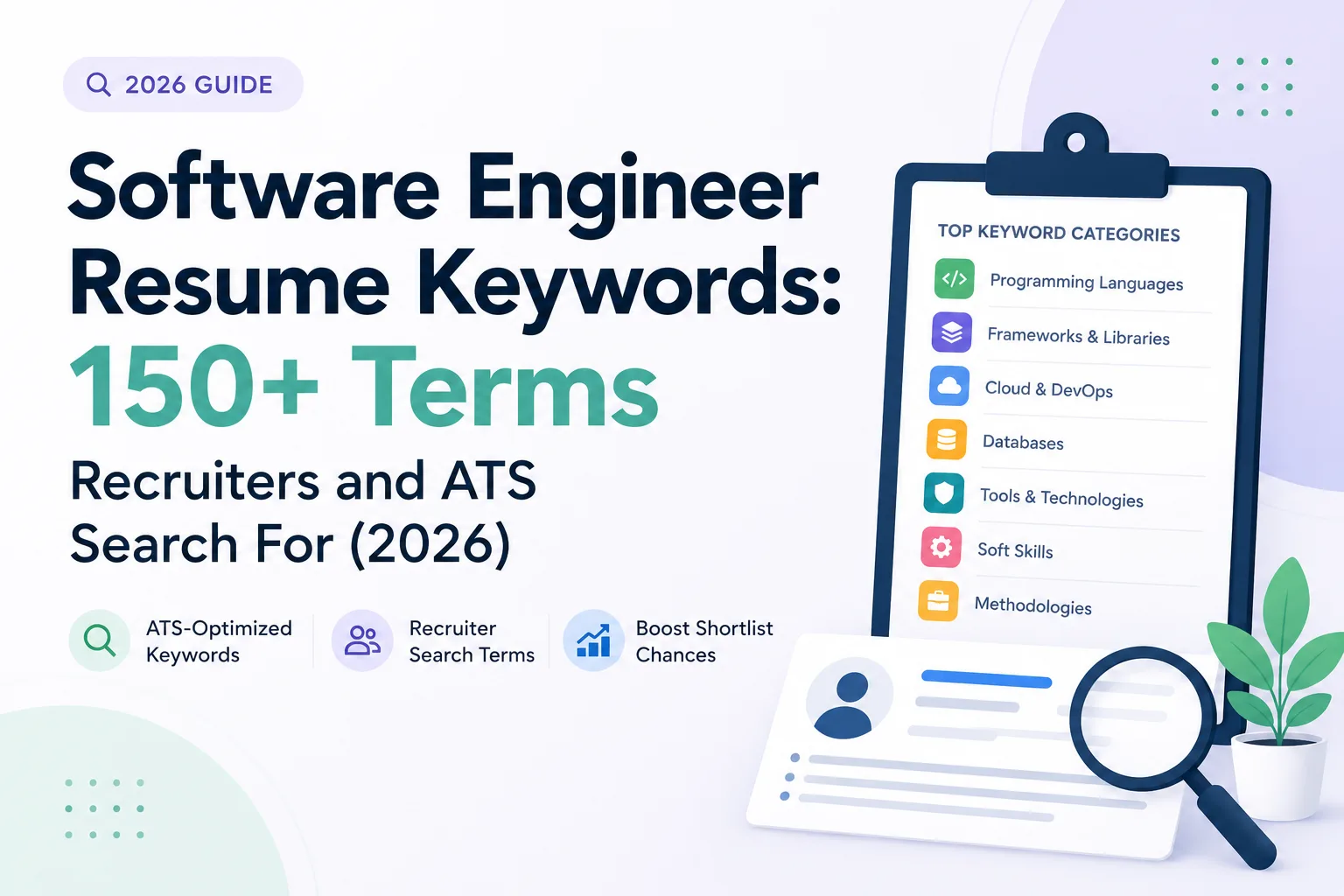 List of 150+ software engineer resume keywords including programming skills, tools, and ATS optimization terms