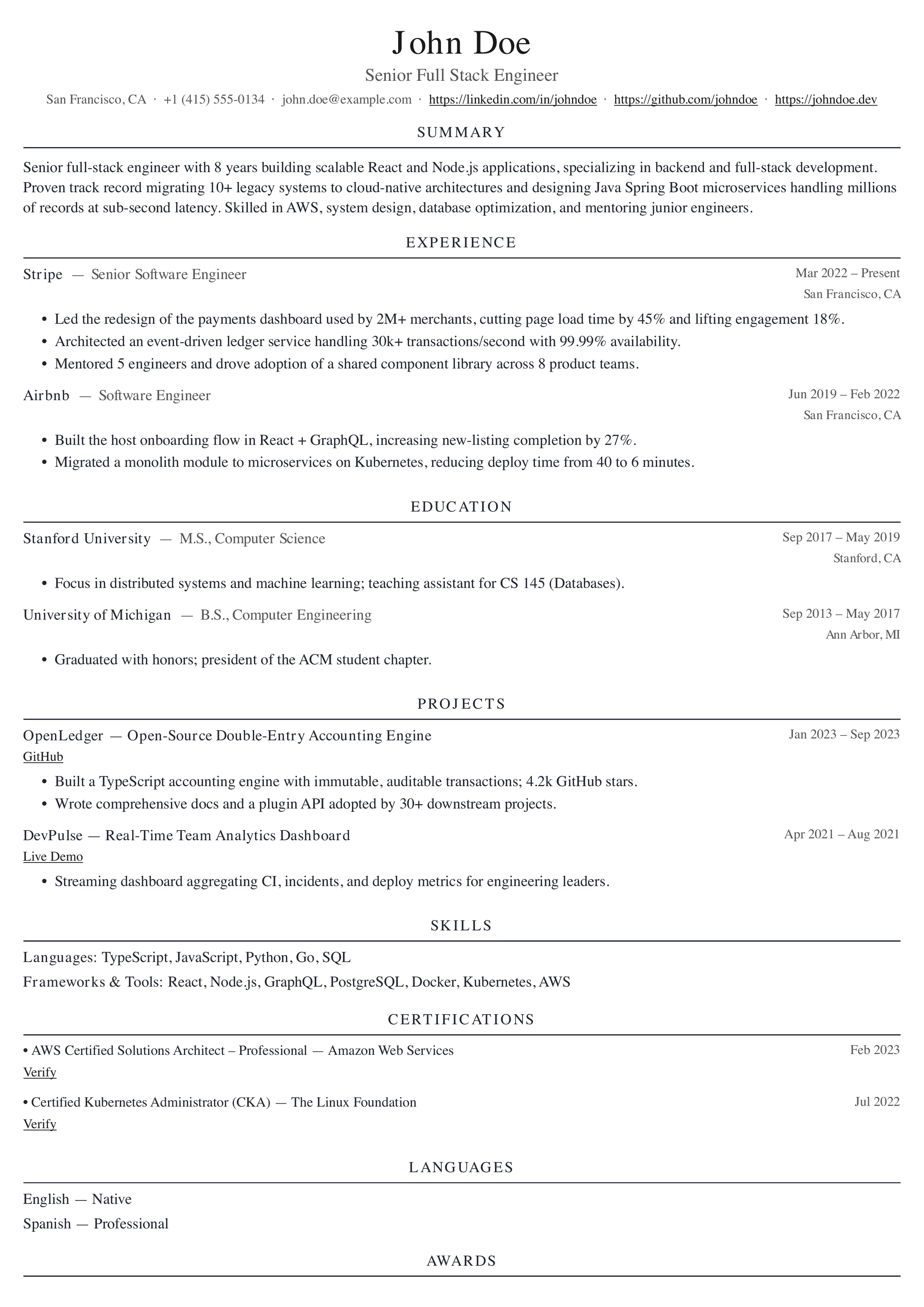 Compact resume template preview