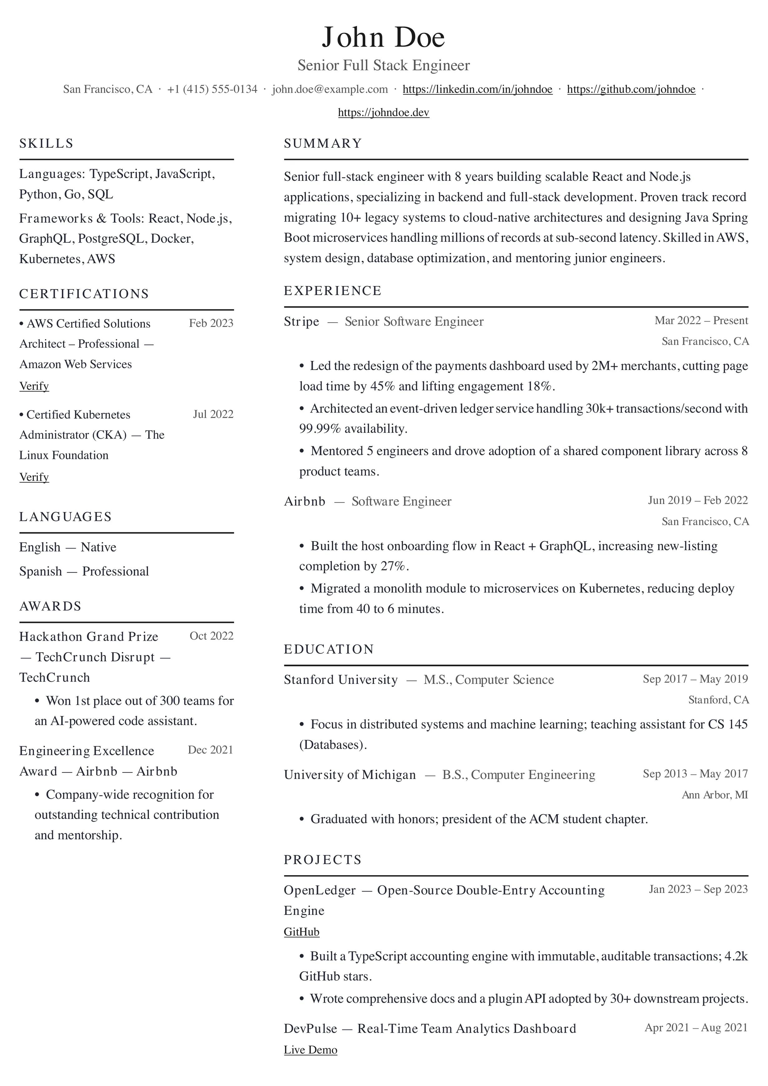 Elegant resume template preview