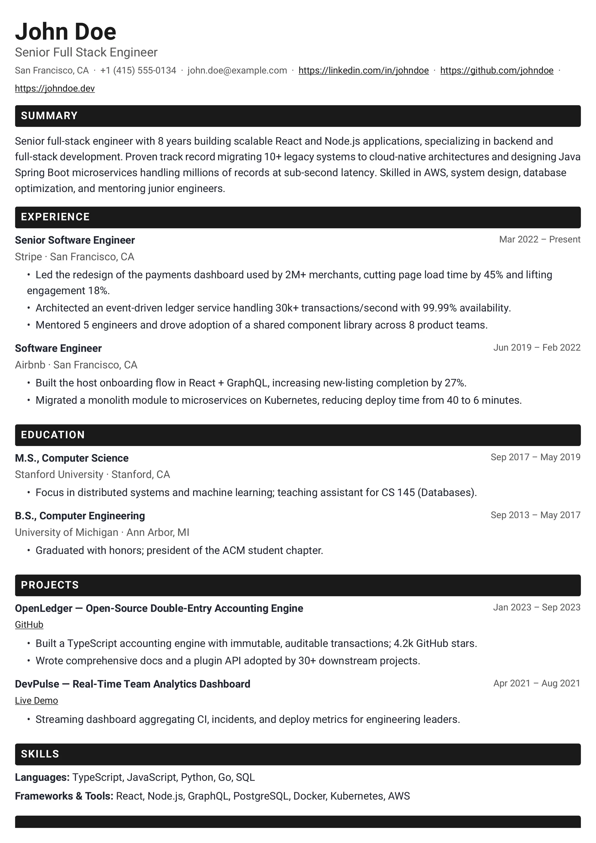 Impact resume template preview