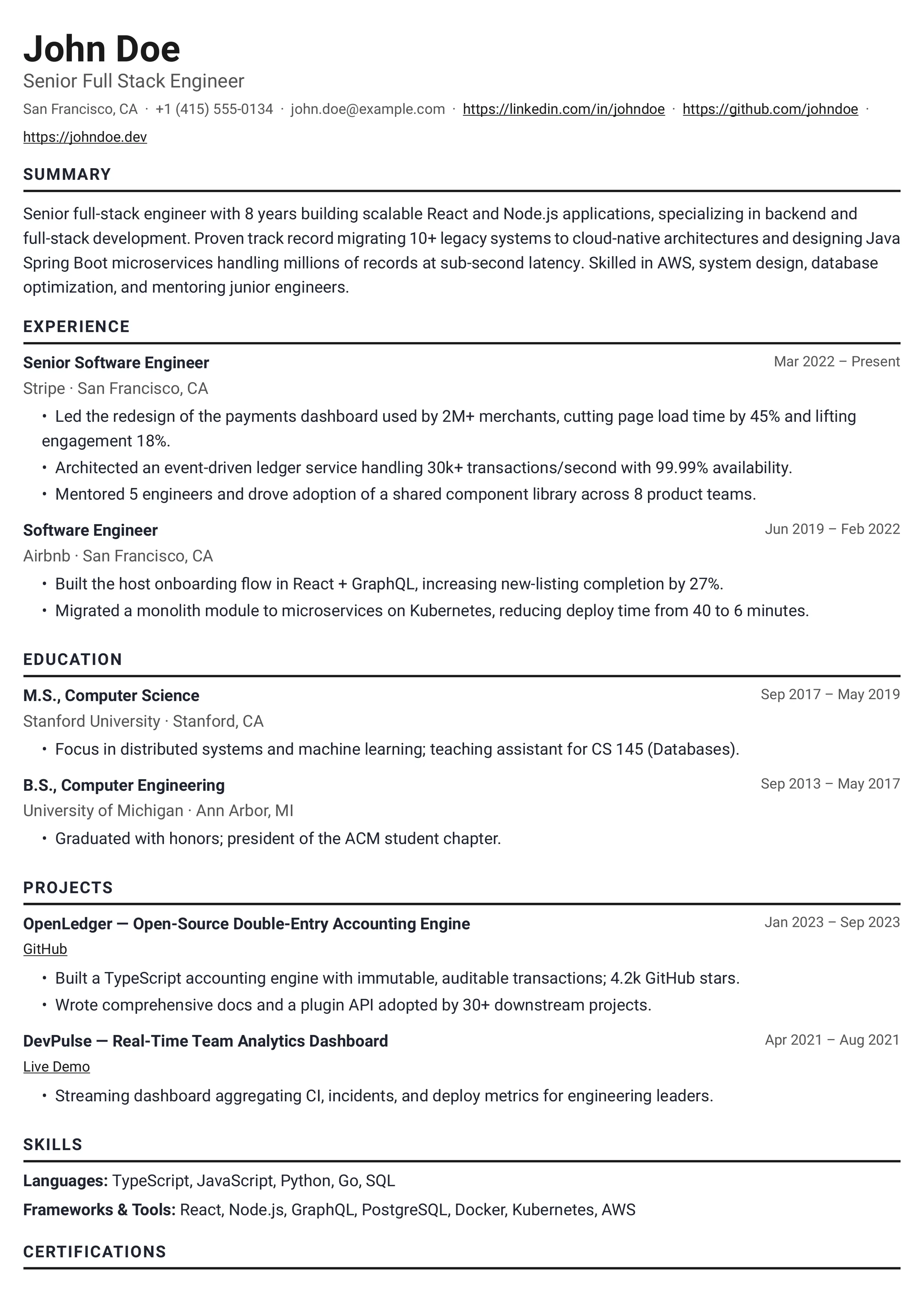 Modern resume template preview