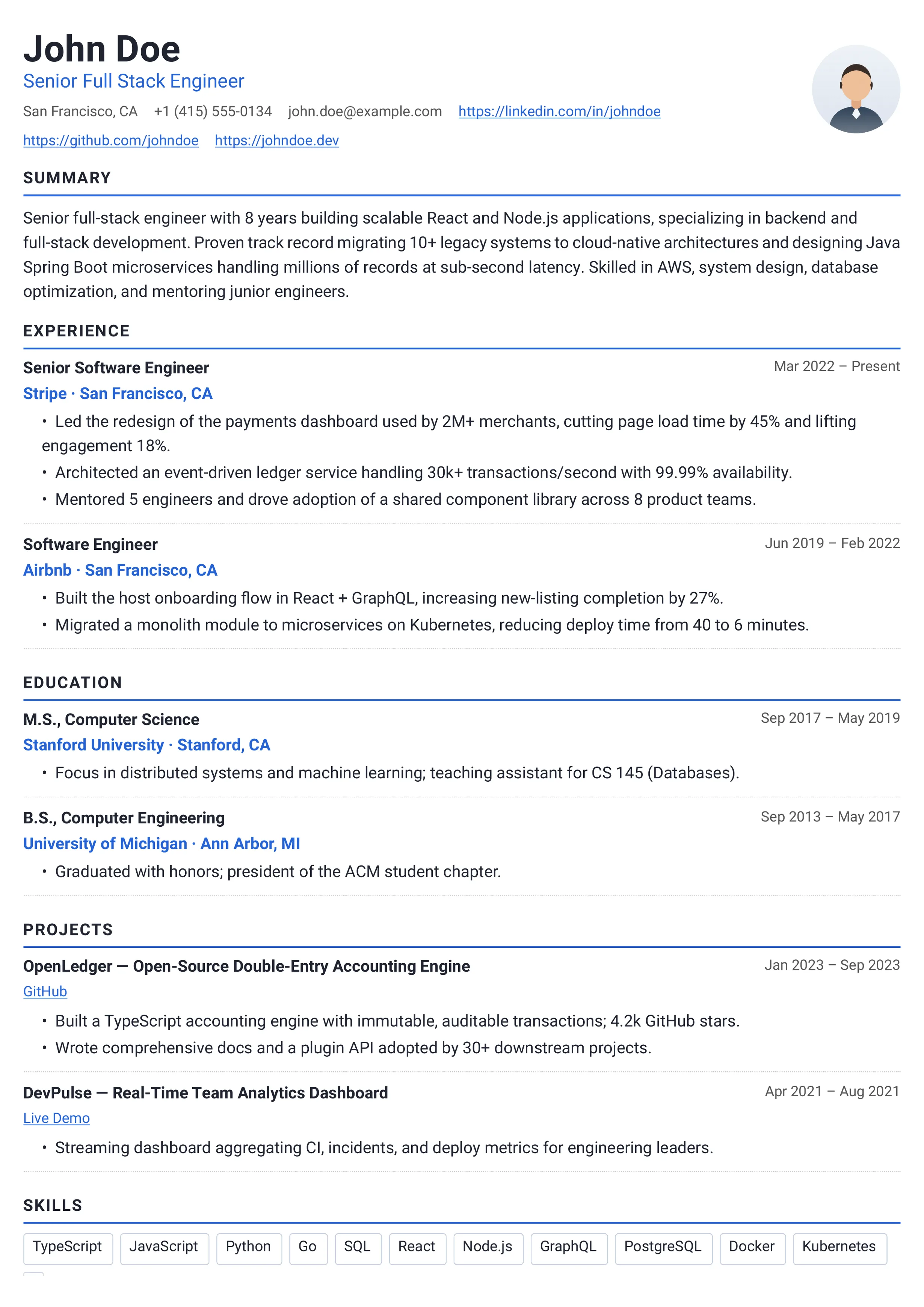 Blue Strengths resume template preview