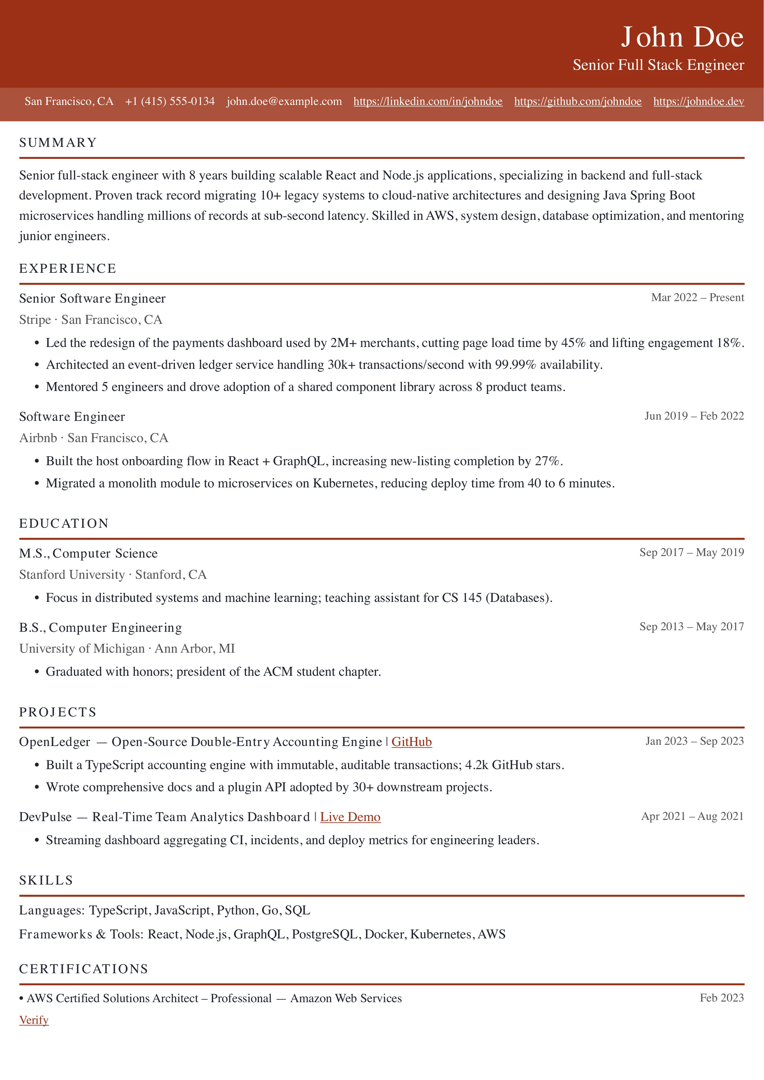 Bold Header resume template preview