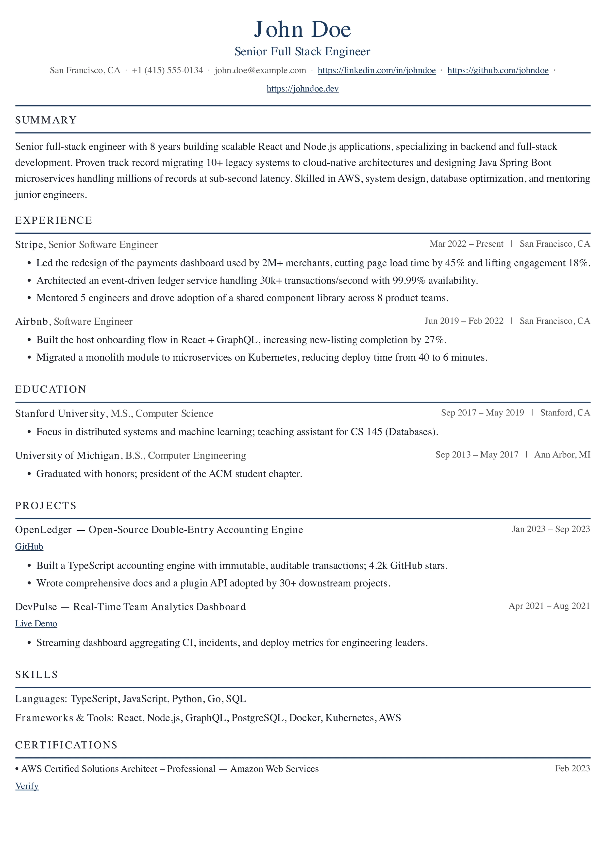 Executive Serif resume template preview