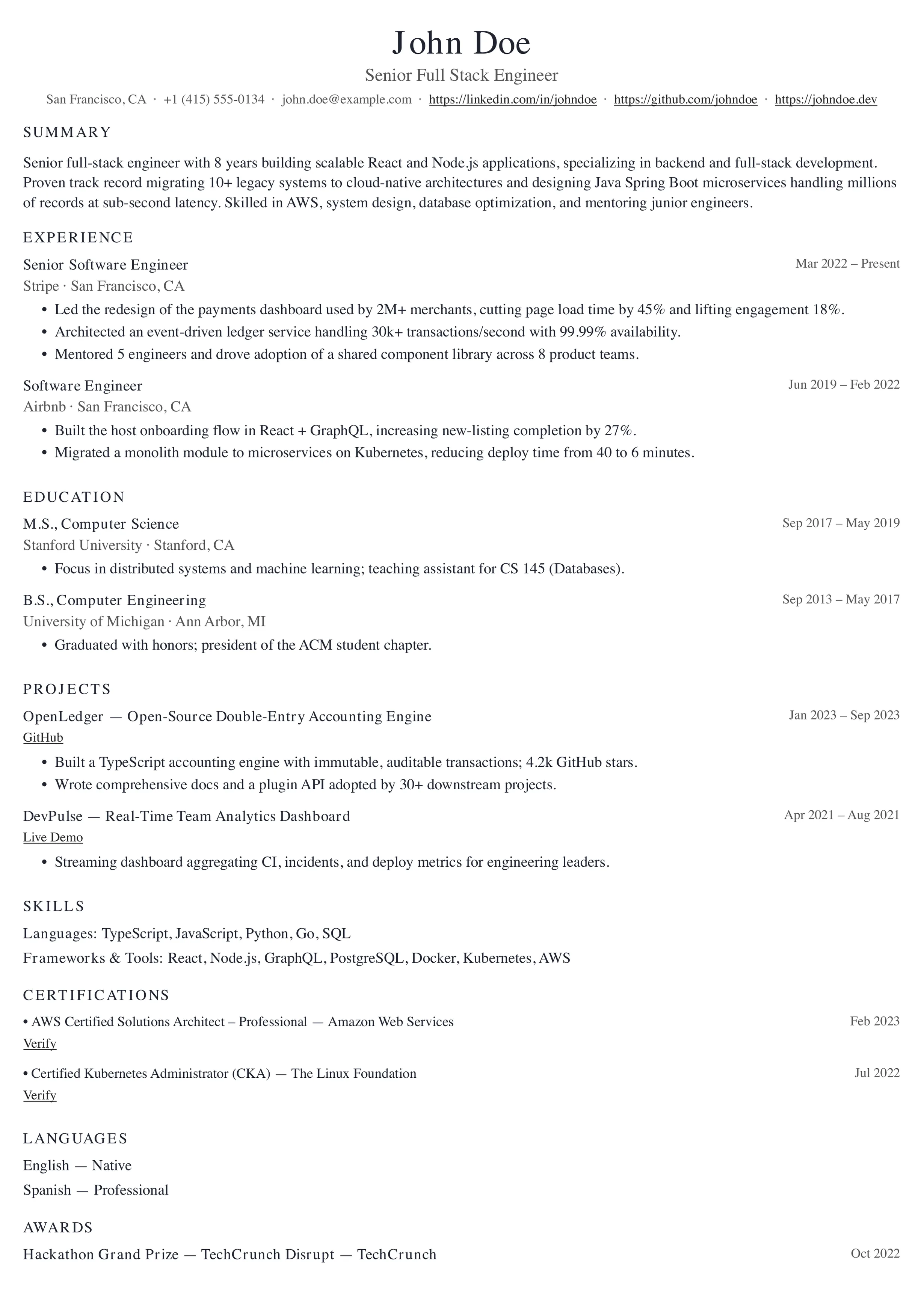 Harvard Compact resume template preview