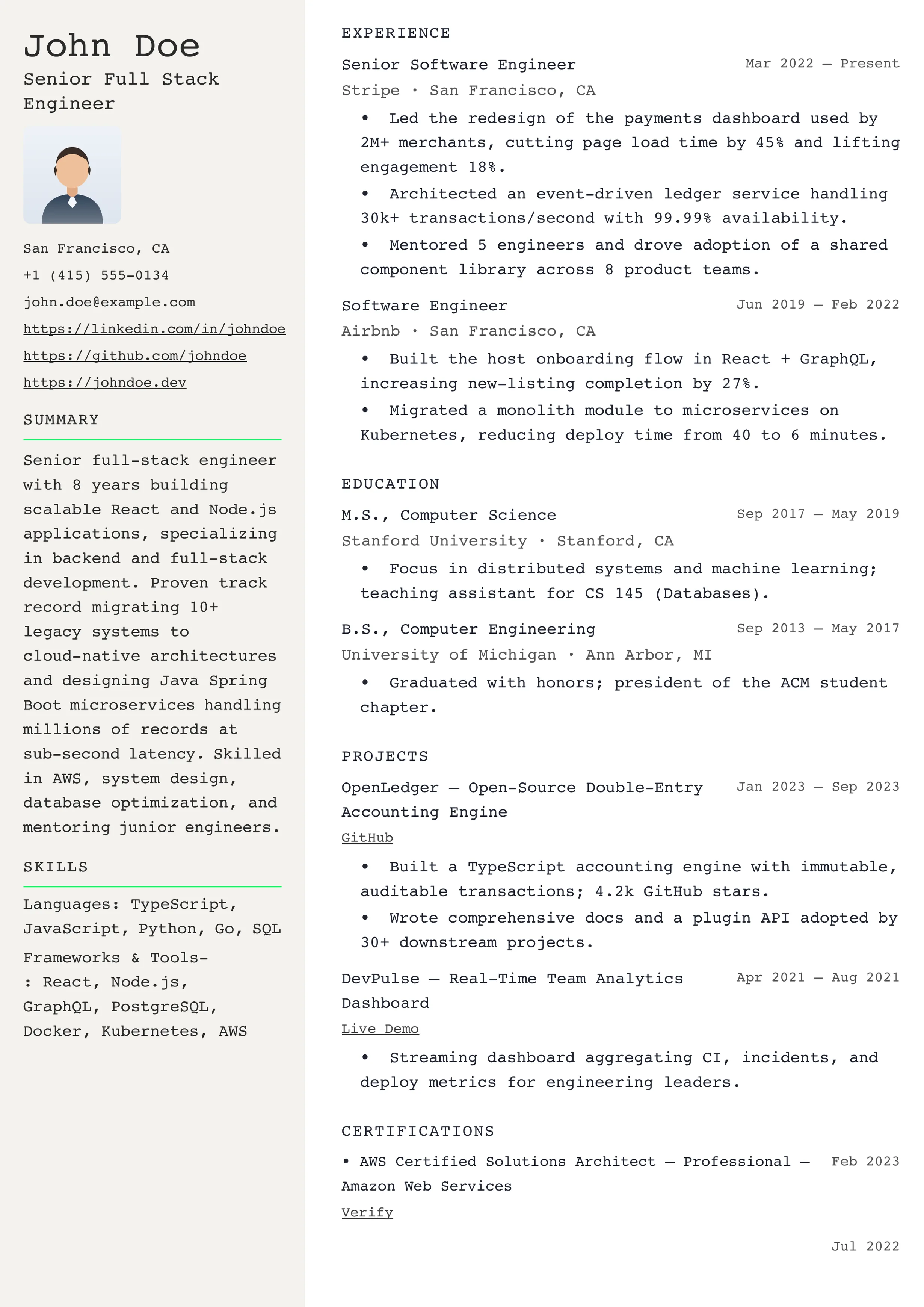 Typewriter Creative resume template preview